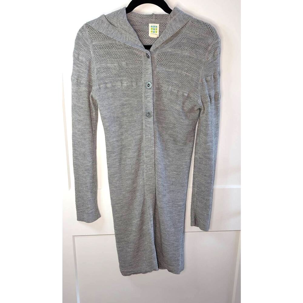Womens Title Nine Washable Wool Hooded Cardigan Duster Size Medium Gray See Desc